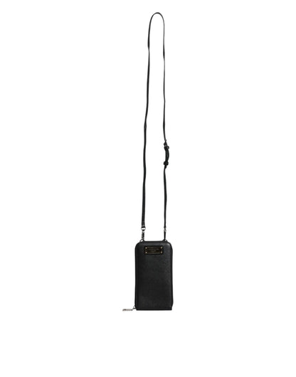 Sac à bandoulière en cuir noir Dolce &amp; Gabbana pour téléphone