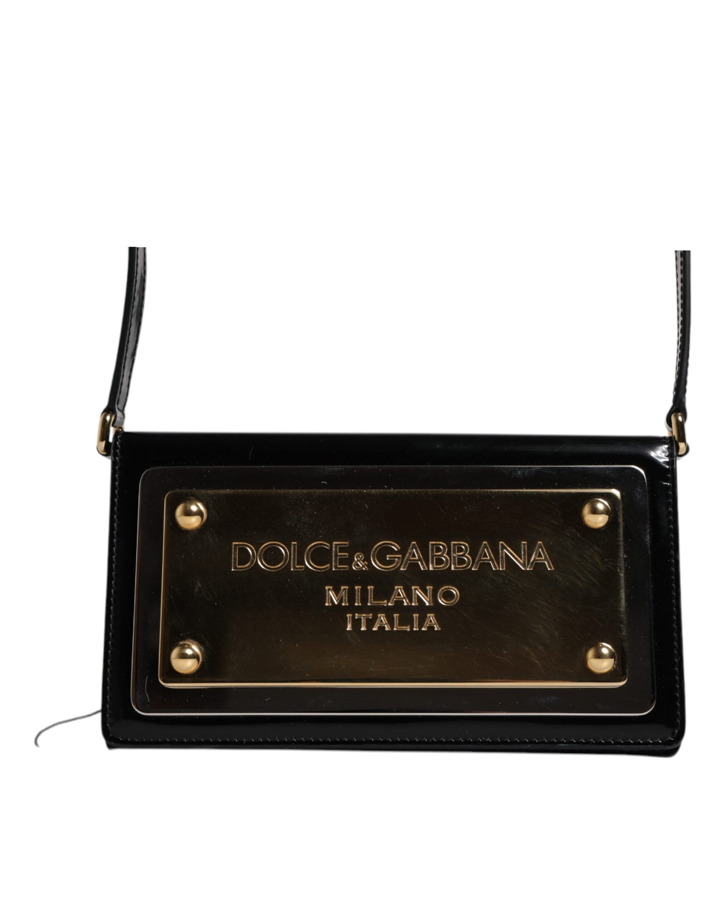 Sac bandoulière Dolce &amp; Gabbana en cuir verni noir avec plaque logo