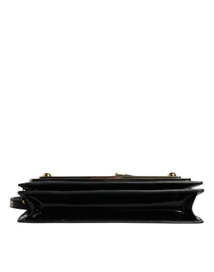 Sac bandoulière Dolce &amp; Gabbana en cuir verni noir avec plaque logo