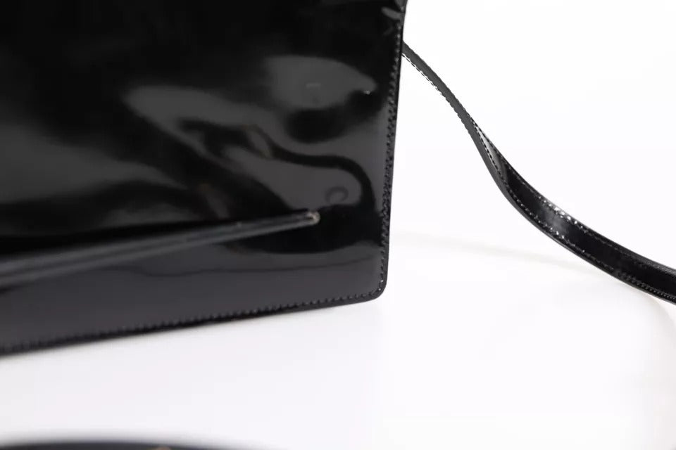 Sac bandoulière Dolce &amp; Gabbana en cuir verni noir avec plaque logo