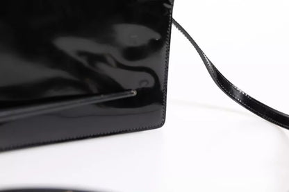Sac bandoulière Dolce &amp; Gabbana en cuir verni noir avec plaque logo