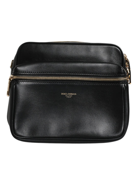Sac messager gothique en cuir de veau noir Dolce &amp; Gabbana