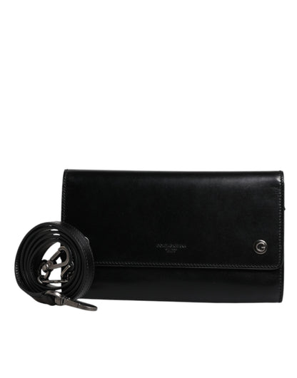 Sac bandoulière Dolce &amp; Gabbana en cuir noir avec logo en relief