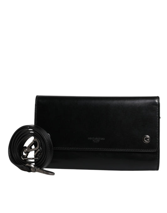 Sac bandoulière Dolce &amp; Gabbana en cuir noir avec logo en relief