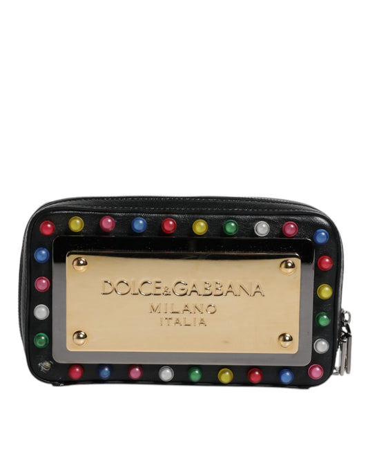 Pochette à dragonne en cuir noir avec logo LED Dolce &amp; Gabbana