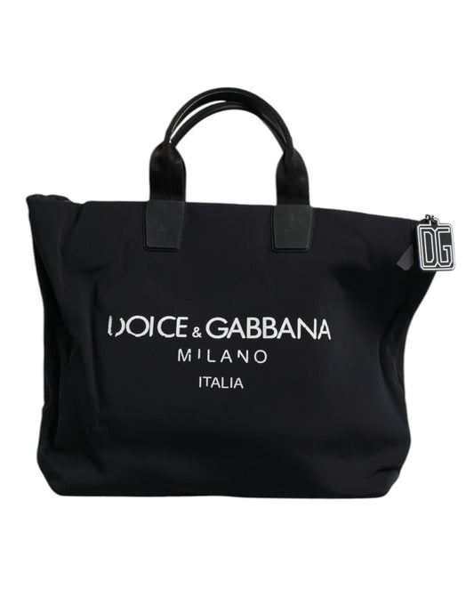 Sac fourre-tout en toile noire Dolce &amp; Gabbana avec logo DG pour femme