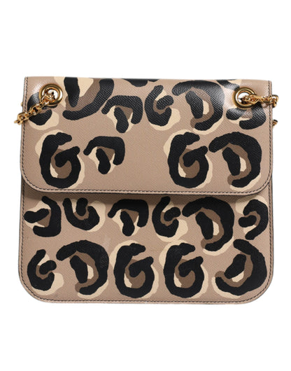 Sac bandoulière en cuir beige à motif léopard Dolce &amp; Gabbana DG