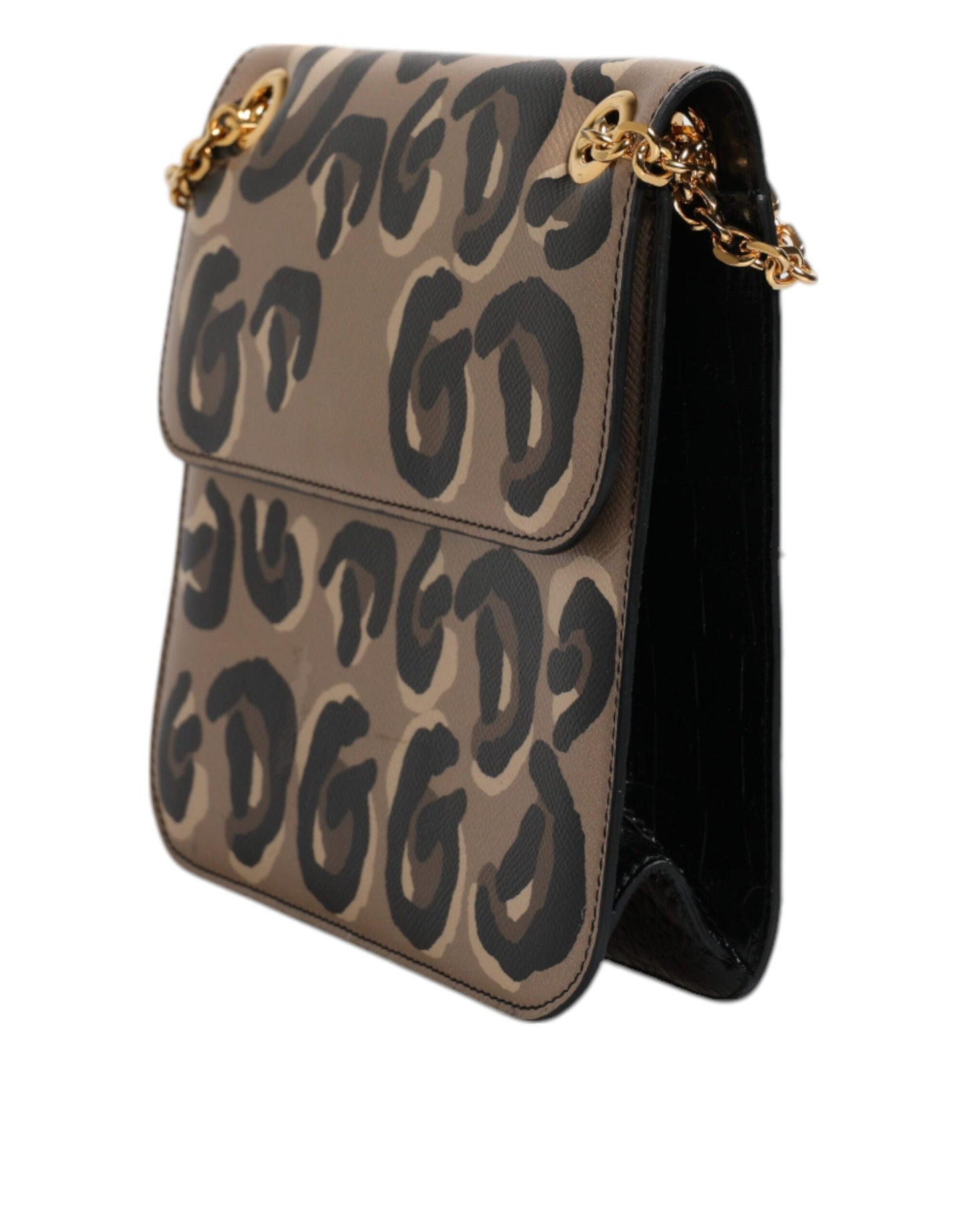 Sac bandoulière en cuir beige à motif léopard Dolce &amp; Gabbana DG