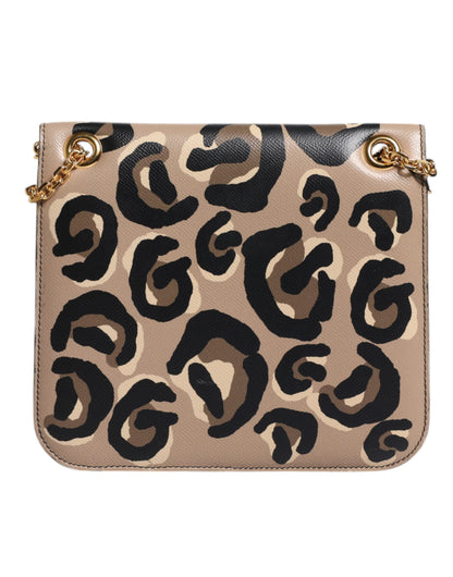 Sac bandoulière en cuir beige à motif léopard Dolce &amp; Gabbana DG