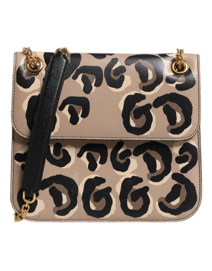 Sac bandoulière en cuir beige à motif léopard Dolce &amp; Gabbana DG
