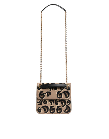 Sac bandoulière en cuir beige à motif léopard Dolce &amp; Gabbana DG