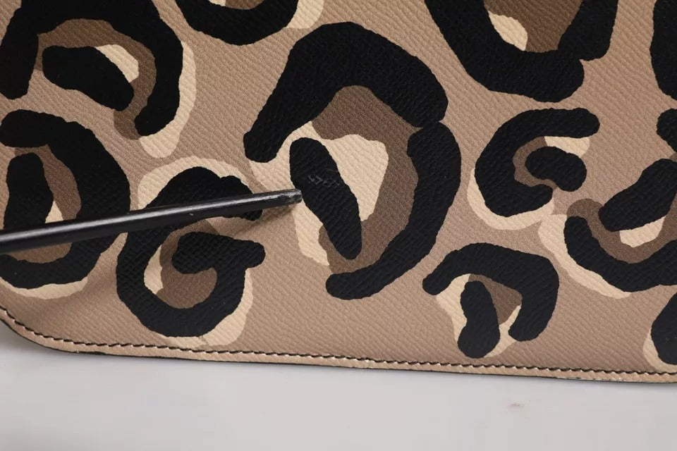 Sac bandoulière en cuir beige à motif léopard Dolce &amp; Gabbana DG