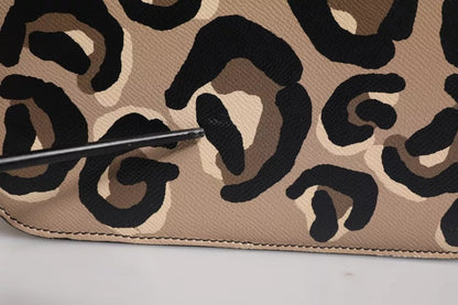 Sac bandoulière en cuir beige à motif léopard Dolce &amp; Gabbana DG