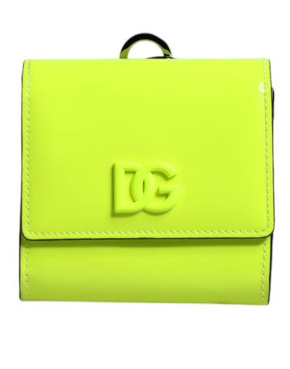 Portefeuille porte-cartes Dolce &amp; Gabbana jaune vert à deux volets avec logo DG et sangle de cou
