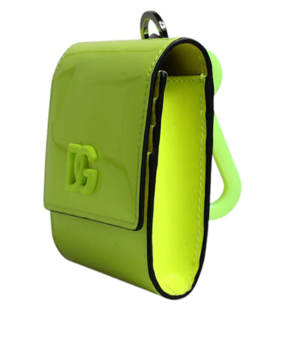 Portefeuille porte-cartes Dolce &amp; Gabbana jaune vert à deux volets avec logo DG et sangle de cou