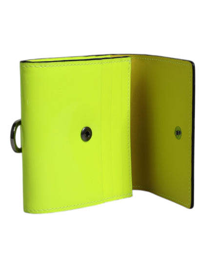 Portefeuille porte-cartes Dolce &amp; Gabbana jaune vert à deux volets avec logo DG et sangle de cou