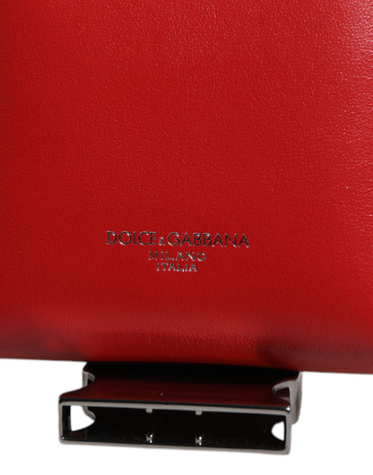 Porte-cartes zippé en cuir rouge Dolce &amp; Gabbana avec logo et large bandoulière