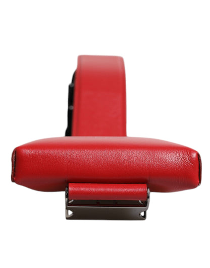 Porte-cartes zippé en cuir rouge Dolce &amp; Gabbana avec logo et large bandoulière