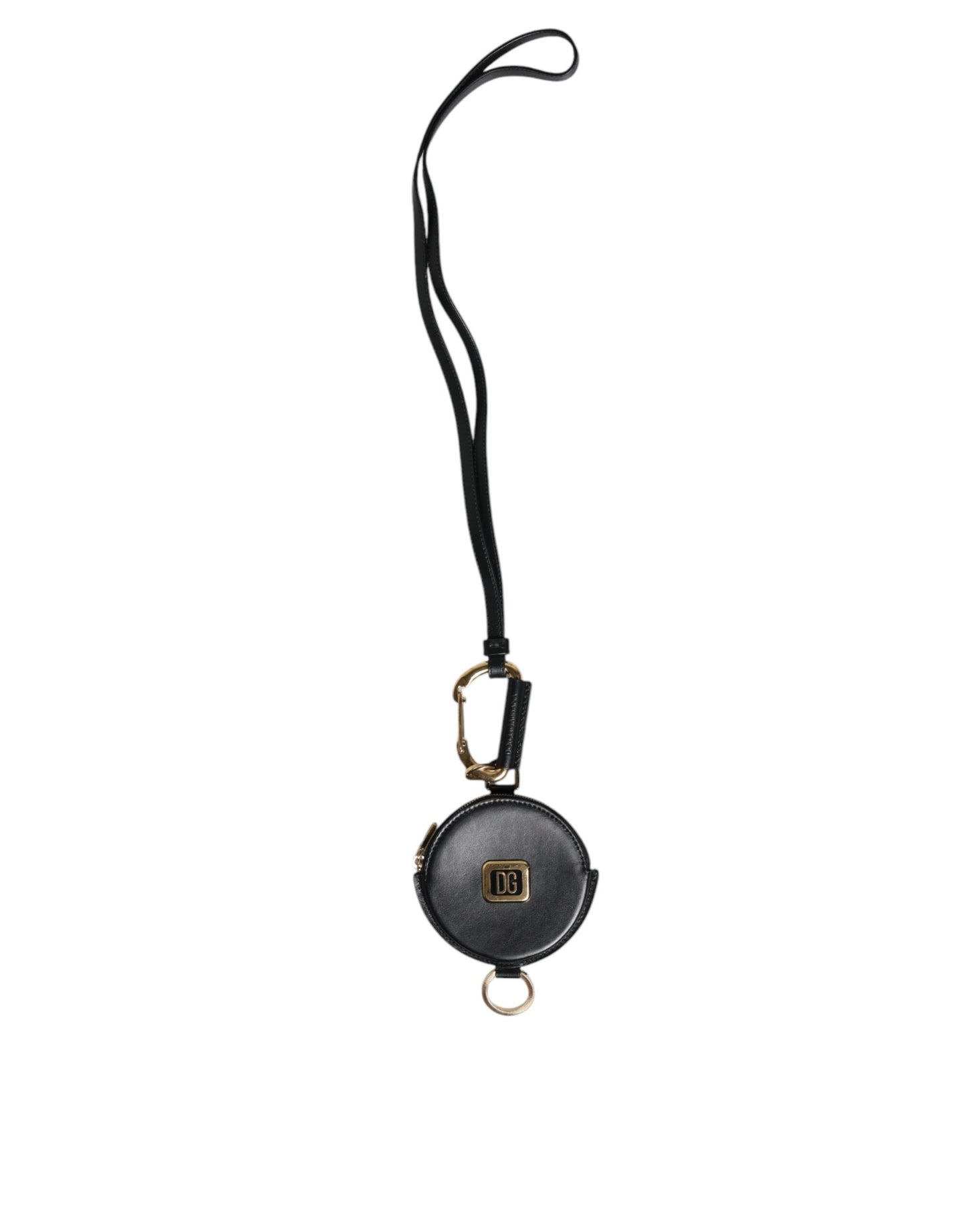 Portefeuille à cordon rond en cuir noir Dolce &amp; Gabbana avec logo DG