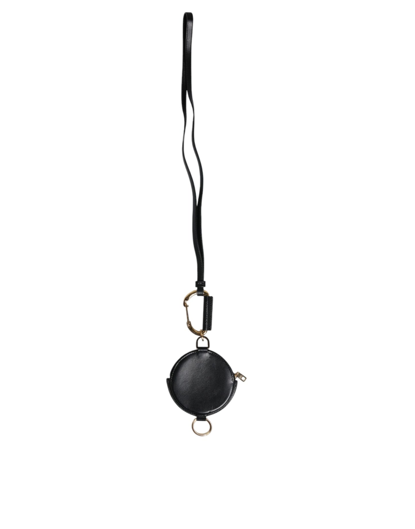 Portefeuille à cordon rond en cuir noir Dolce &amp; Gabbana avec logo DG