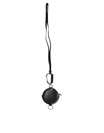 Portefeuille à cordon rond en cuir noir Dolce &amp; Gabbana avec logo DG
