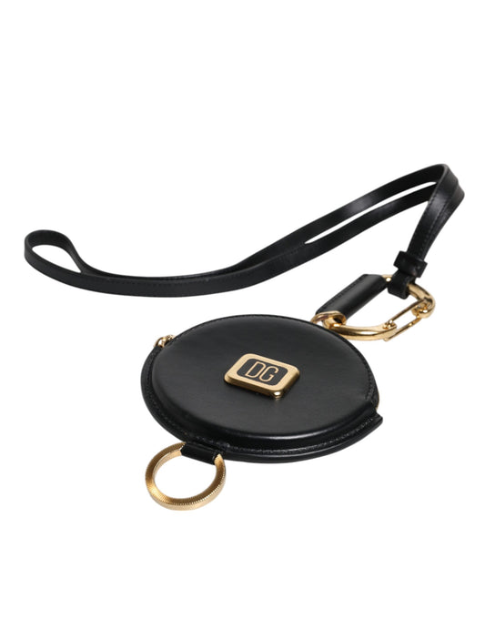 Portefeuille à cordon rond en cuir noir Dolce &amp; Gabbana avec logo DG