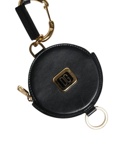 Portefeuille à cordon rond en cuir noir Dolce &amp; Gabbana avec logo DG