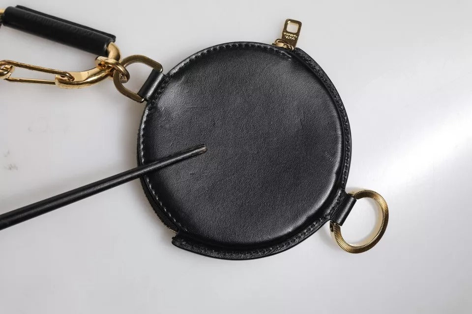Portefeuille à cordon rond en cuir noir Dolce &amp; Gabbana avec logo DG