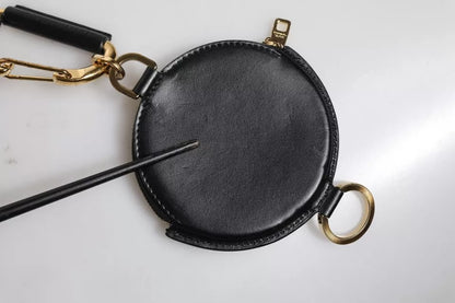 Portefeuille à cordon rond en cuir noir Dolce &amp; Gabbana avec logo DG