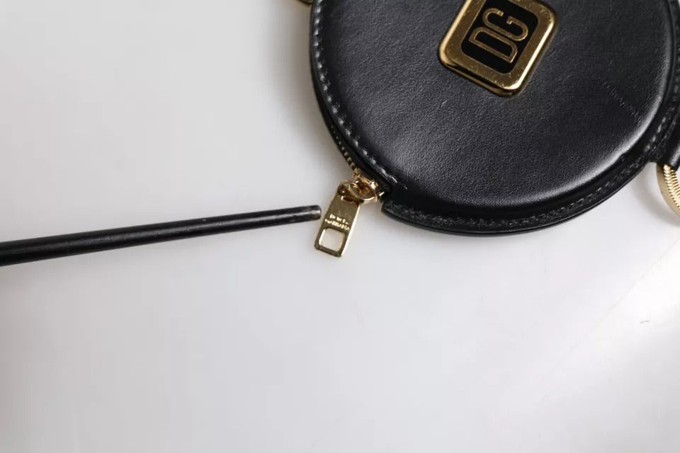 Portefeuille à cordon rond en cuir noir Dolce &amp; Gabbana avec logo DG