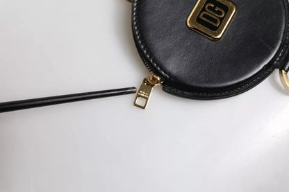 Portefeuille à cordon rond en cuir noir Dolce &amp; Gabbana avec logo DG