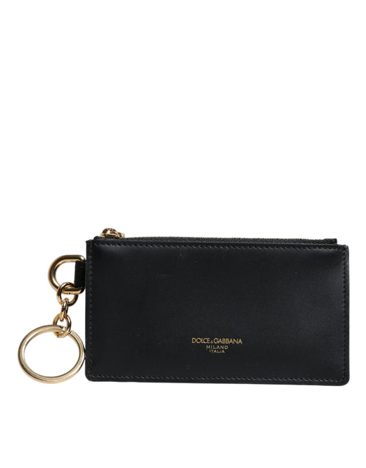 Portefeuille porte-cartes Dolce &amp; Gabbana en cuir de veau noir avec logo DG
