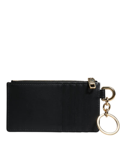 Portefeuille porte-cartes Dolce &amp; Gabbana en cuir de veau noir avec logo DG