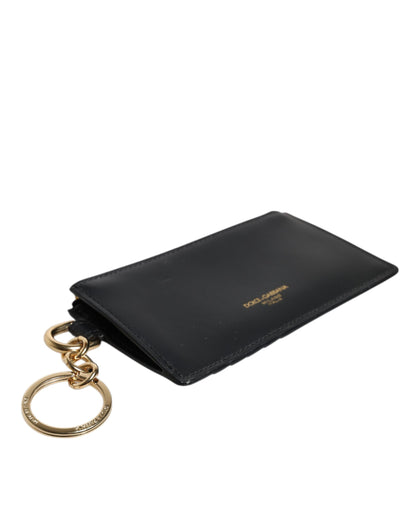Portefeuille porte-cartes Dolce &amp; Gabbana en cuir de veau noir avec logo DG