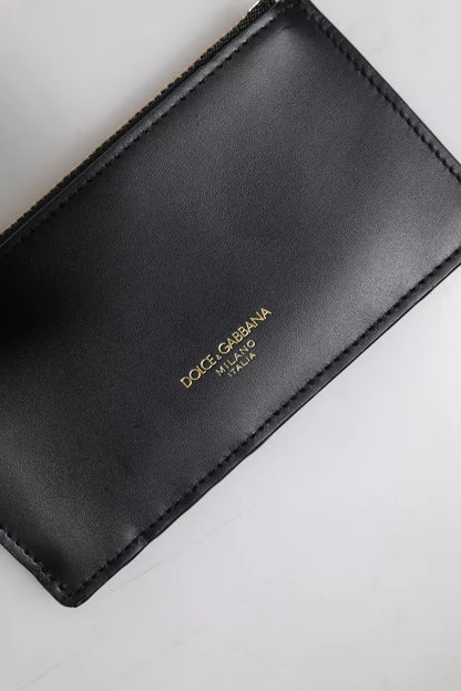 Portefeuille porte-cartes Dolce &amp; Gabbana en cuir de veau noir avec logo DG