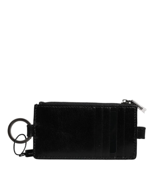 Portefeuille porte-cartes Dolce &amp; Gabbana en cuir noir avec cordon et logo cheval