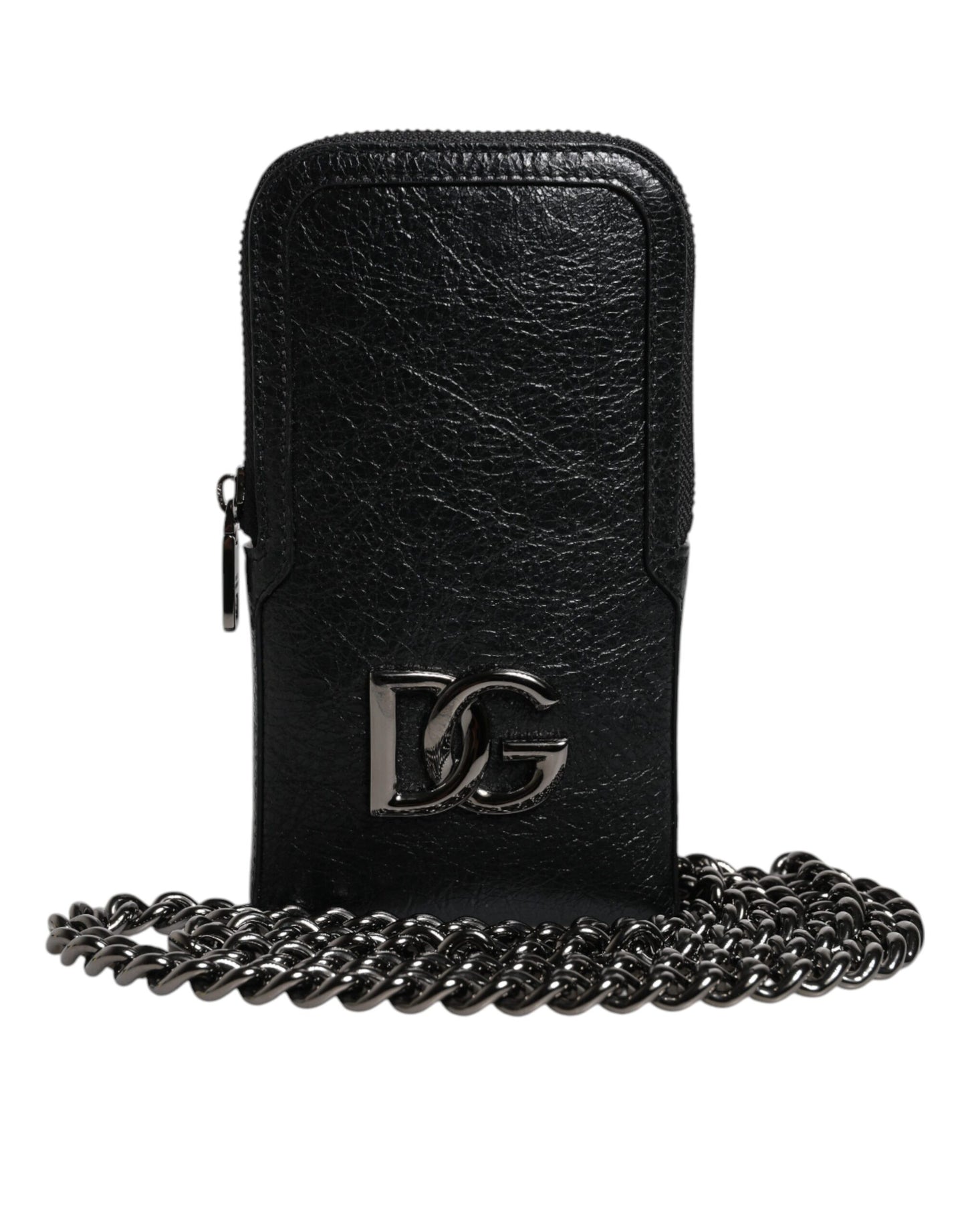 Sac à main en cuir noir Dolce &amp; Gabbana avec bandoulière et chaîne pour téléphone