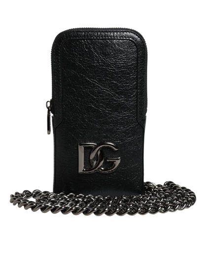 Sac à main en cuir noir Dolce &amp; Gabbana avec bandoulière et chaîne pour téléphone