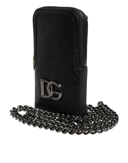 Sac à main en cuir noir Dolce &amp; Gabbana avec bandoulière et chaîne pour téléphone