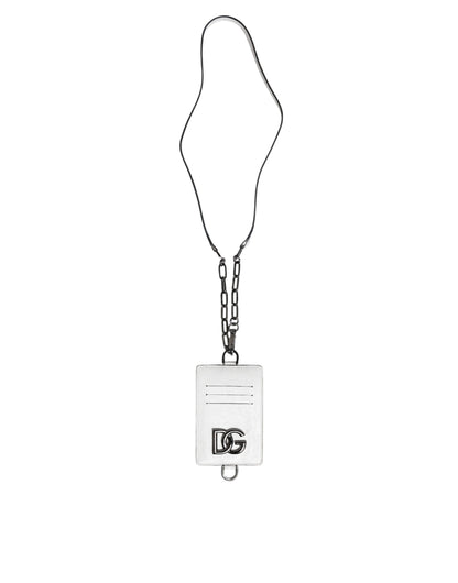 Portefeuille porte-cartes Dolce &amp; Gabbana en cuir de veau blanc avec cordon et logo