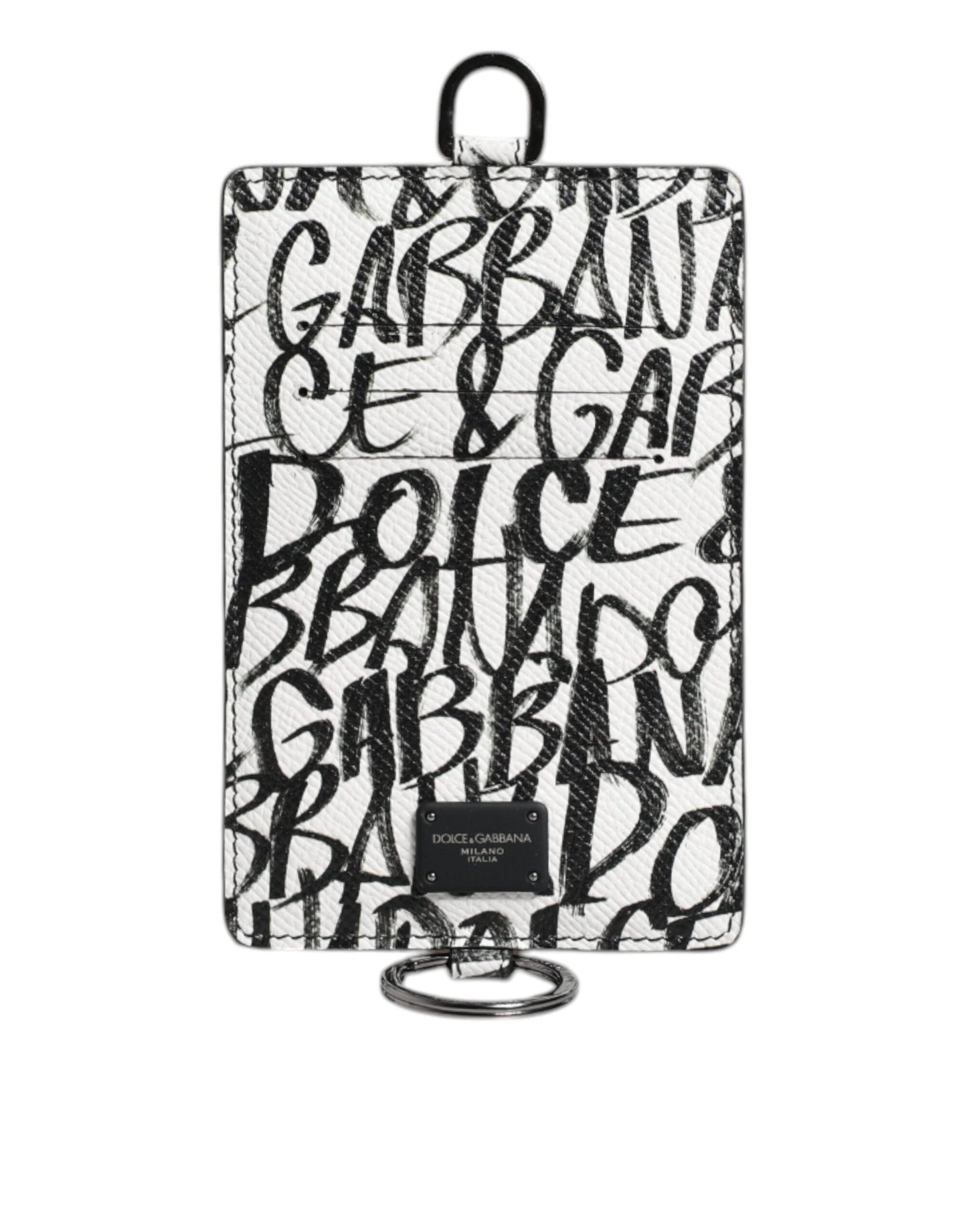 Portefeuille porte-cartes en cuir blanc Dolce &amp; Gabbana avec cordon et logo imprimé