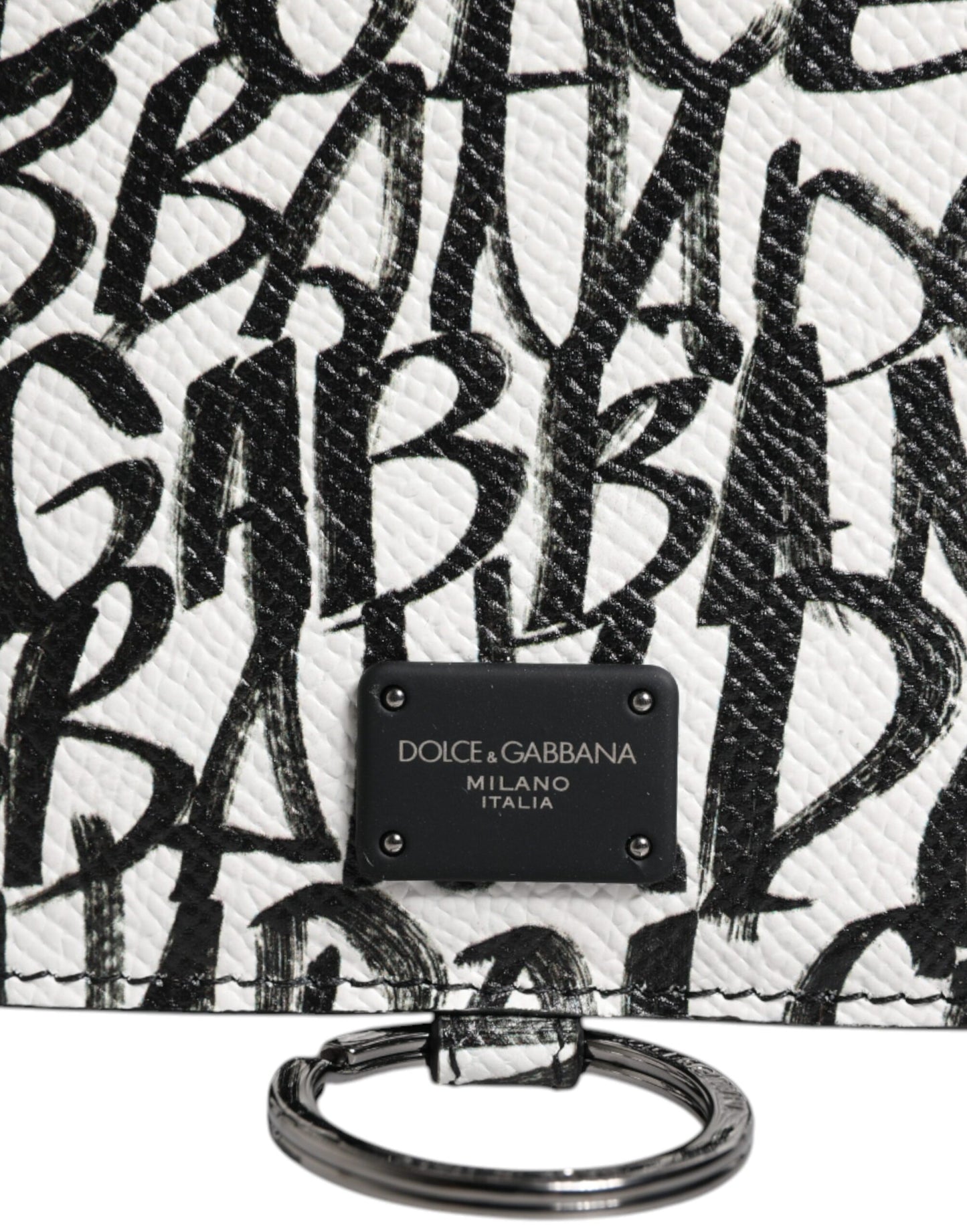 Portefeuille porte-cartes en cuir blanc Dolce &amp; Gabbana avec cordon et logo imprimé