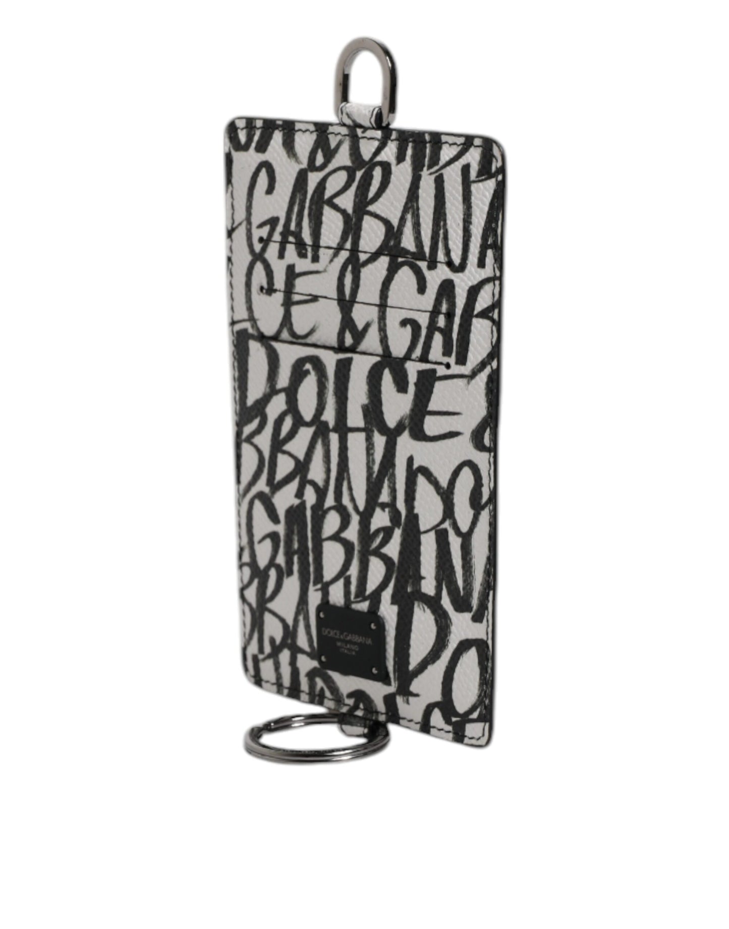 Portefeuille porte-cartes en cuir blanc Dolce &amp; Gabbana avec cordon et logo imprimé