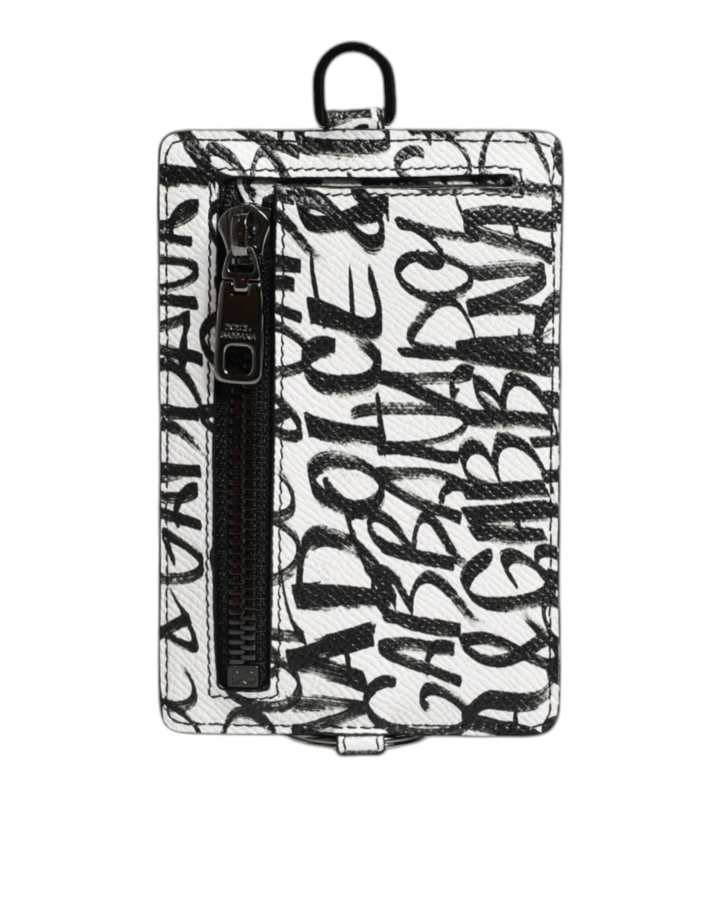 Portefeuille porte-cartes en cuir blanc Dolce &amp; Gabbana avec cordon et logo imprimé