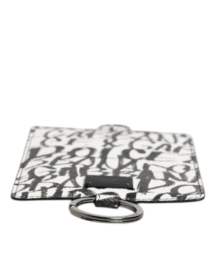 Portefeuille porte-cartes en cuir blanc Dolce &amp; Gabbana avec cordon et logo imprimé