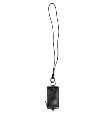 Portefeuille porte-cartes Dolce &amp; Gabbana en cuir noir avec cordon et logo cheval
