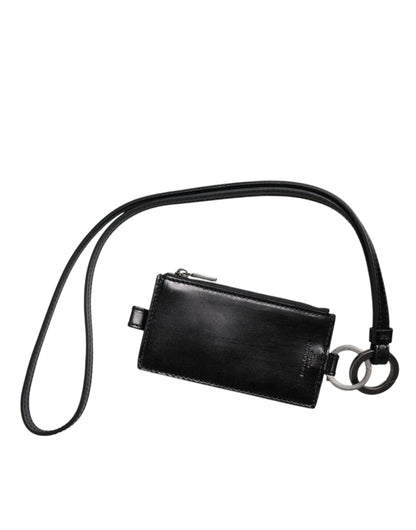 Portefeuille porte-cartes Dolce &amp; Gabbana en cuir noir avec cordon et logo cheval