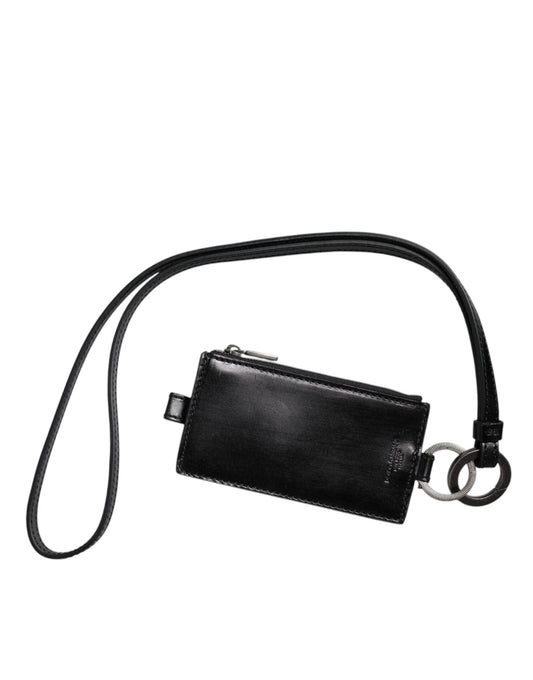 Portefeuille porte-cartes Dolce &amp; Gabbana en cuir noir avec cordon et logo cheval
