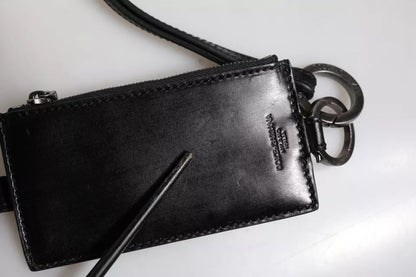 Portefeuille porte-cartes Dolce &amp; Gabbana en cuir noir avec cordon et logo cheval