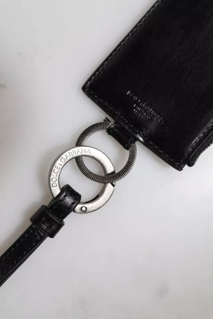 Portefeuille porte-cartes Dolce &amp; Gabbana en cuir noir avec cordon et logo cheval